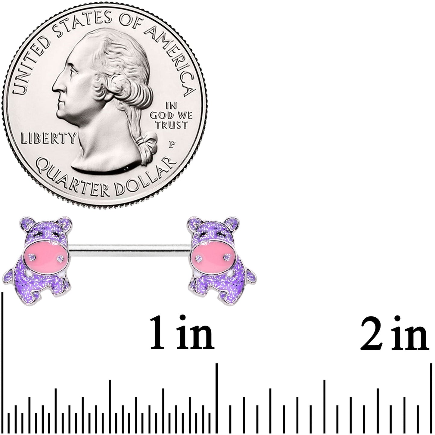 14G 9/16 Happy Purple Hippo Barbell Nipple Ring Set