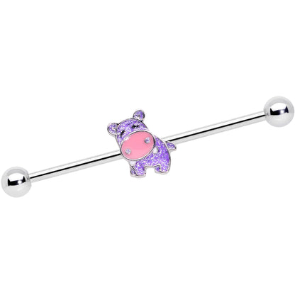14G Happy Purple Hippo Industrial Barbell 38mm