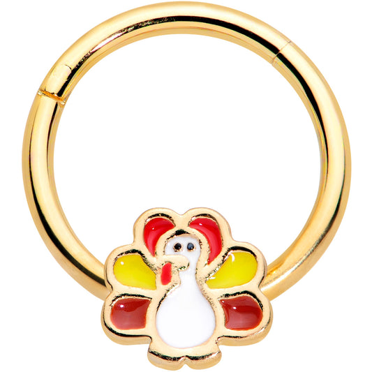 16G 3/8 Gold Tone Turkey Time Thanksgiving Hinged Segment Ring
