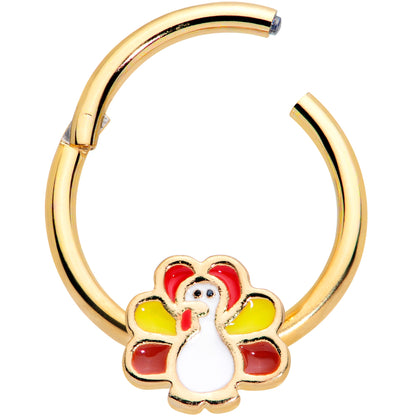 16G 3/8 Gold Tone Turkey Time Thanksgiving Hinged Segment Ring