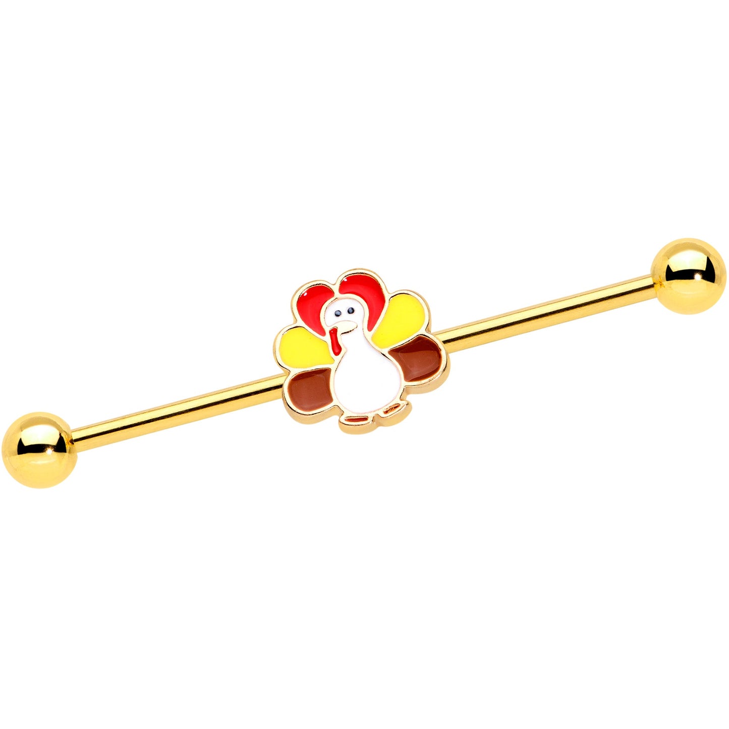 14G Gold Tone Turkey Time Holiday Industrial Barbell 38mm