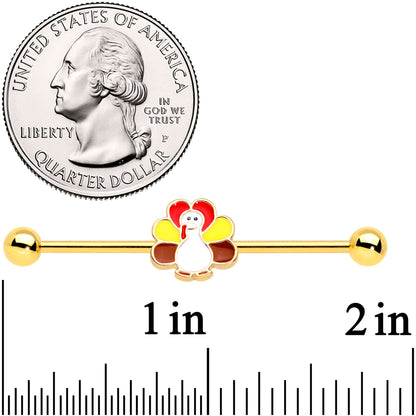 14G Gold Tone Turkey Time Holiday Industrial Barbell 38mm