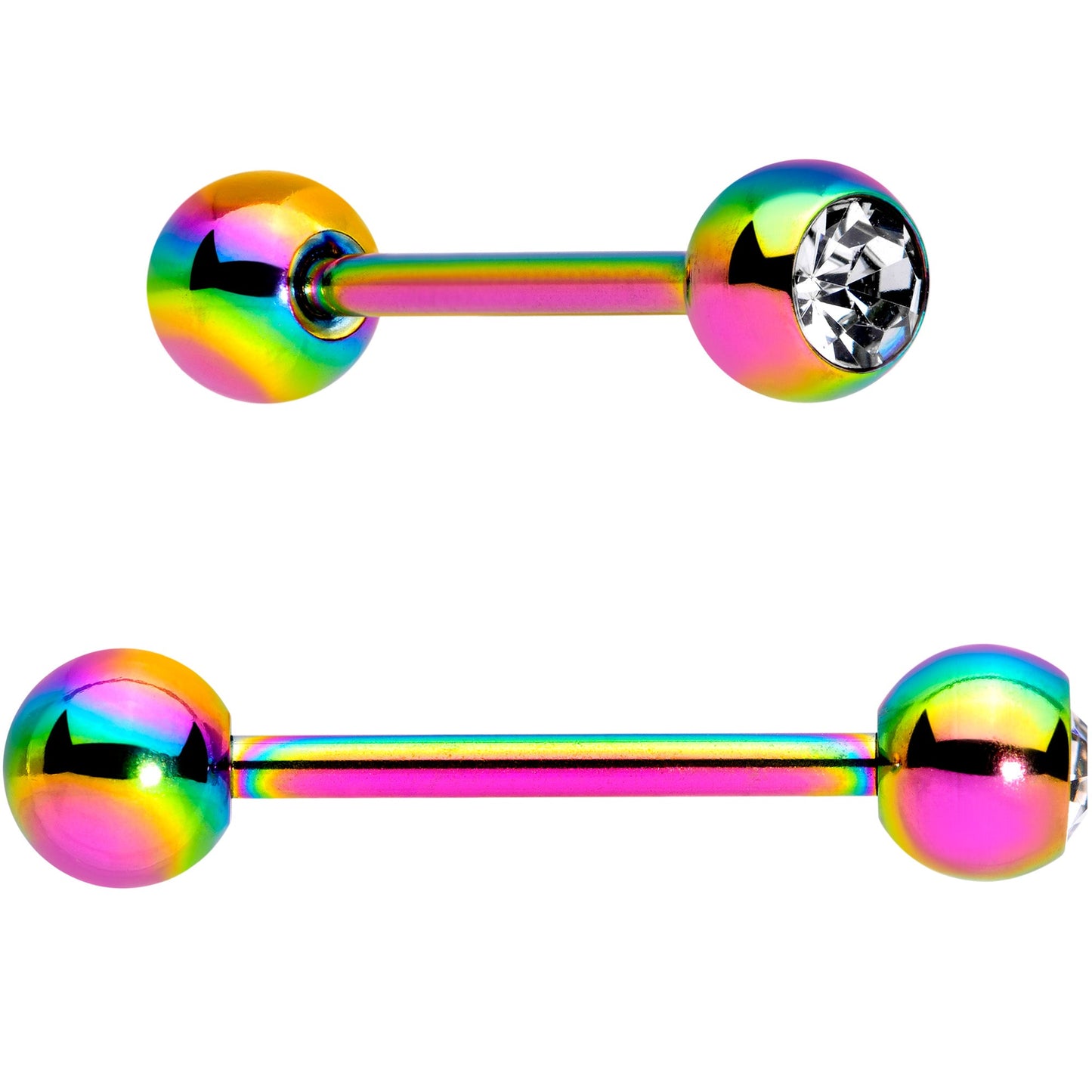 Clear Gem Rainbow Pink Heart Purple Barbell Tongue Ring Set of 4