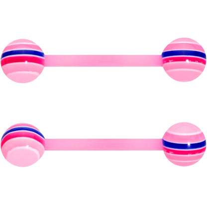 Clear Gem Rainbow Pink Heart Purple Barbell Tongue Ring Set of 4