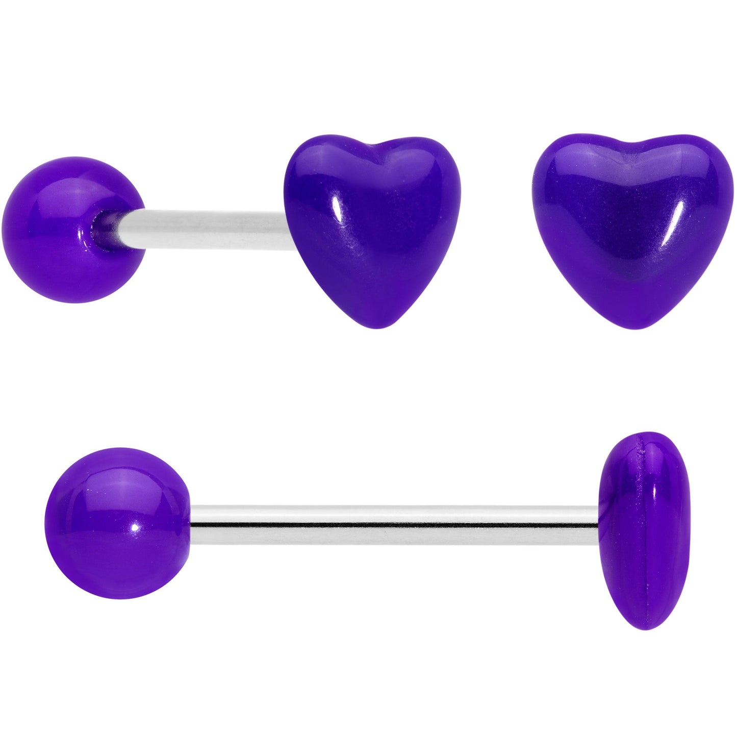 Clear Gem Black Purple Heart Matte Stripe Barbell Tongue Ring Set of 4