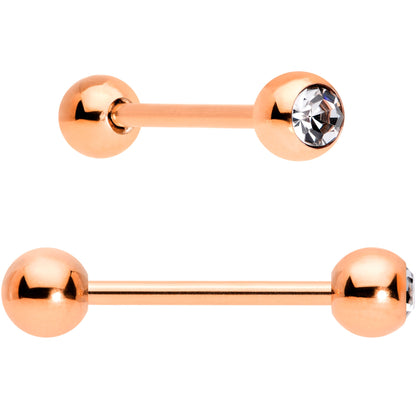 Clear Gem Rose Gold Tone Pink Heart Matte Barbell Tongue Ring Set of 4