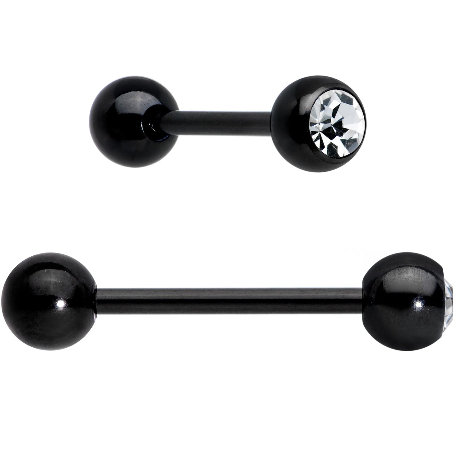 Clear Gem Black Red Glitter Heart Stripes Barbell Tongue Ring Set of 4