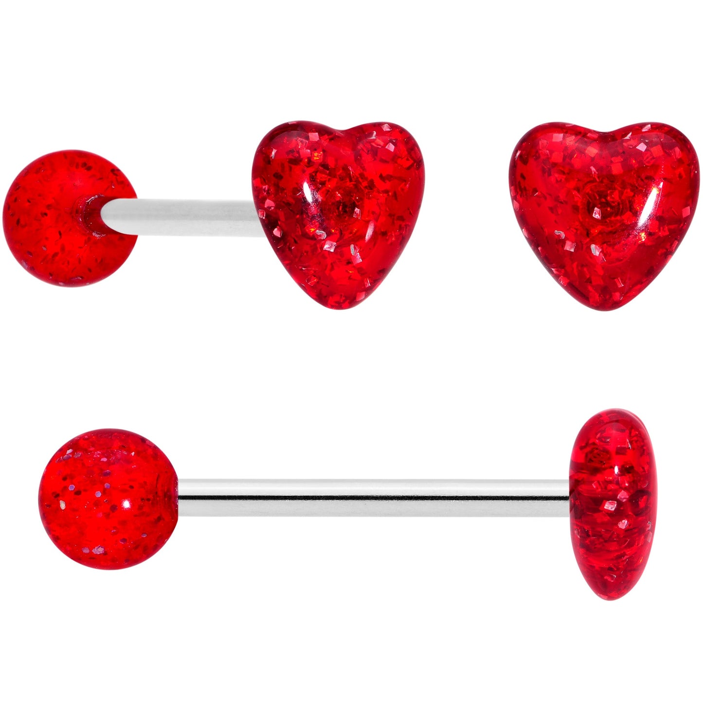 Clear Gem Black Red Glitter Heart Stripes Barbell Tongue Ring Set of 4
