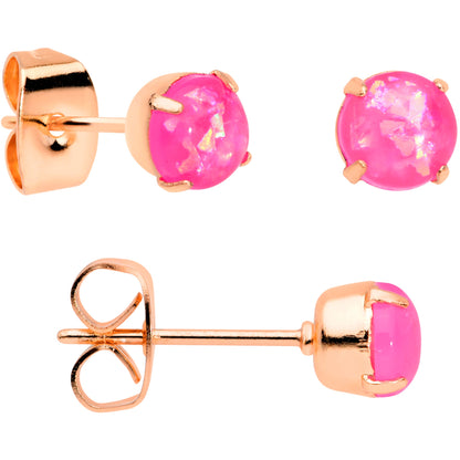 20G Pink Faux Opal Rose Gold Tone 3mm 5mm Stud Earrings Set of 3