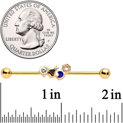 14G Clear CZ Gem Gold Tone Lovely Bee Industrial Barbell 38mm