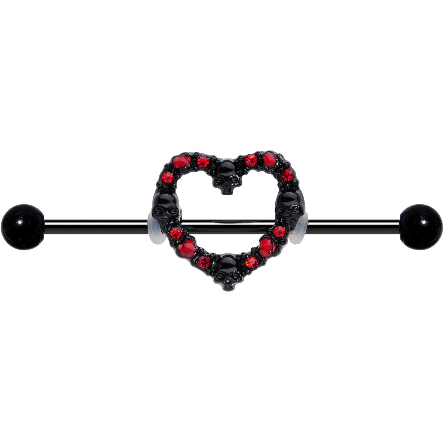 14G Red CZ Gem Black Skull Heart Halloween Industrial Barbell 38mm