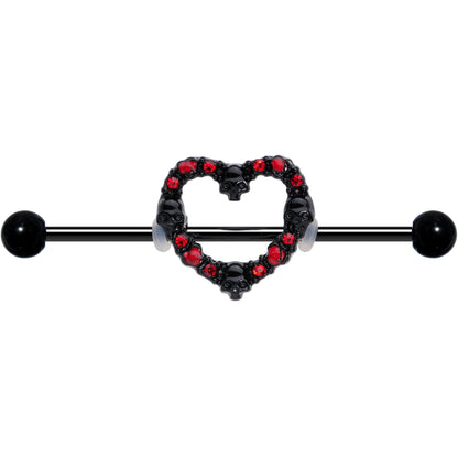 14G Red CZ Gem Black Skull Heart Halloween Industrial Barbell 38mm