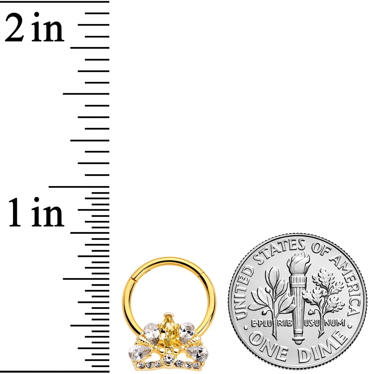 16G 3/8 Clear CZ Gem Gold Tone Lavish Crown Hinged Segment Ring