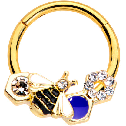 16G 3/8 Clear CZ Gem Gold Tone Lovely Bee Hinged Segment Ring