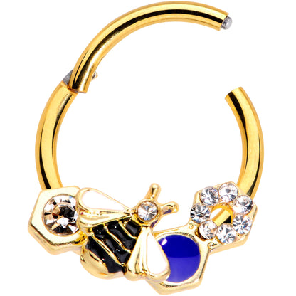 16G 3/8 Clear CZ Gem Gold Tone Lovely Bee Hinged Segment Ring