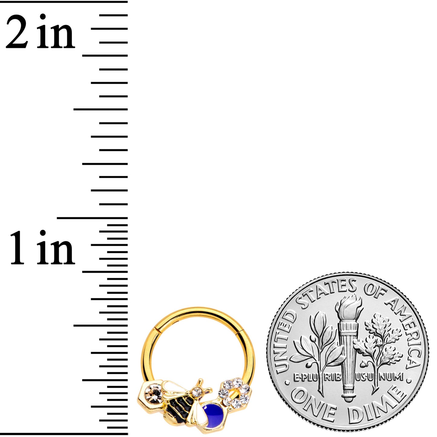 16G 3/8 Clear CZ Gem Gold Tone Lovely Bee Hinged Segment Ring