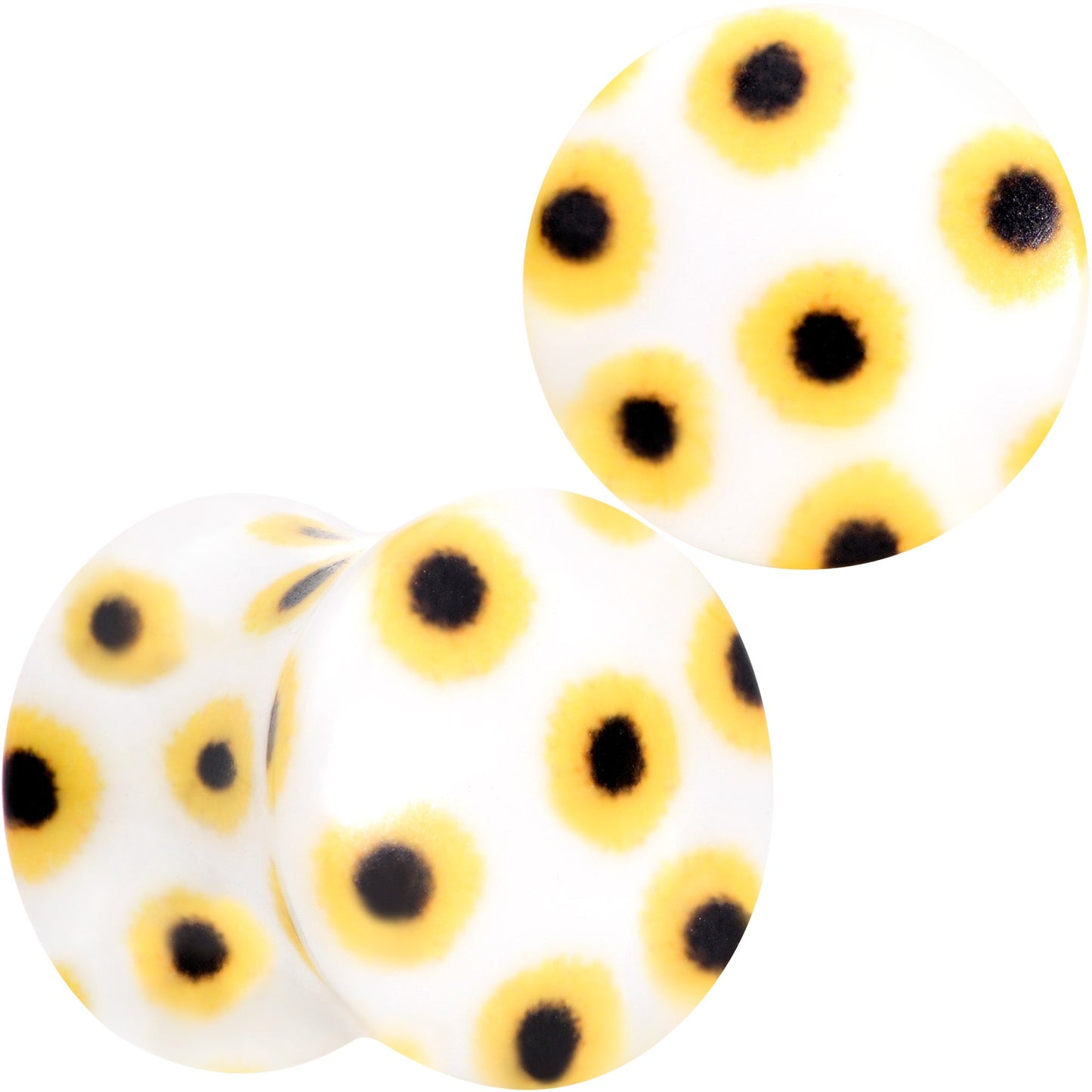 White Acrylic Scores of Sunflowers Double Flare Plug Set