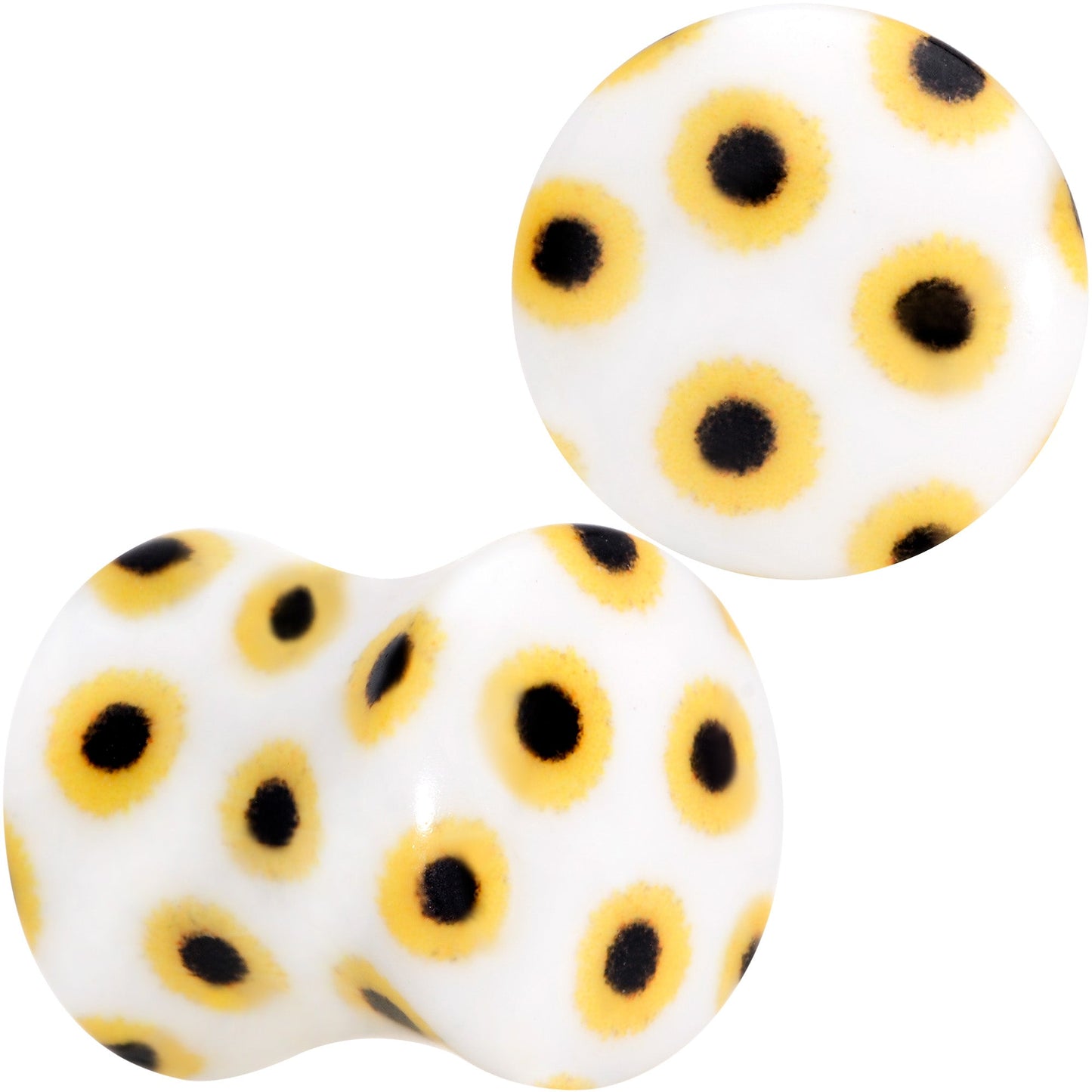 White Acrylic Scores of Sunflowers Double Flare Plug Set