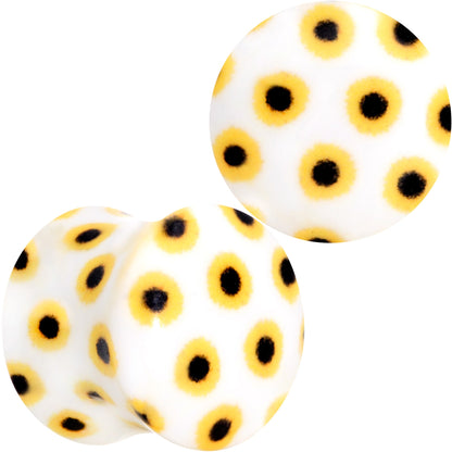 White Acrylic Scores of Sunflowers Double Flare Plug Set