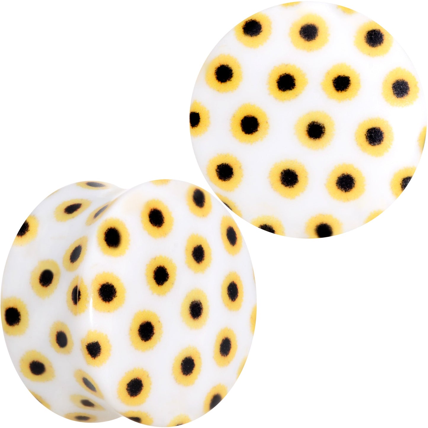 White Acrylic Scores of Sunflowers Double Flare Plug Set