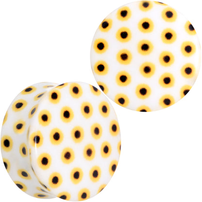 White Acrylic Scores of Sunflowers Double Flare Plug Set