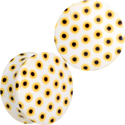 White Acrylic Scores of Sunflowers Double Flare Plug Set