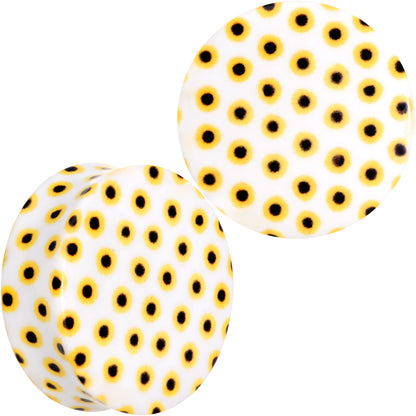 White Acrylic Scores of Sunflowers Double Flare Plug Set
