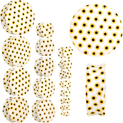 White Acrylic Scores of Sunflowers Double Flare Plug Set