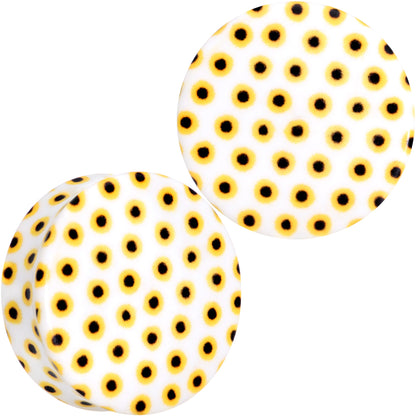 White Acrylic Scores of Sunflowers Double Flare Plug Set