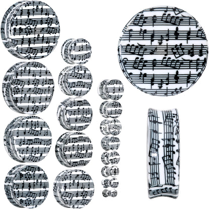 Black White Acrylic Music Notes Double Flare Plug Set