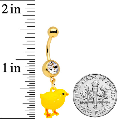 Clear Gem Gold Tone Yellow Easter Chick Dangle Belly Ring
