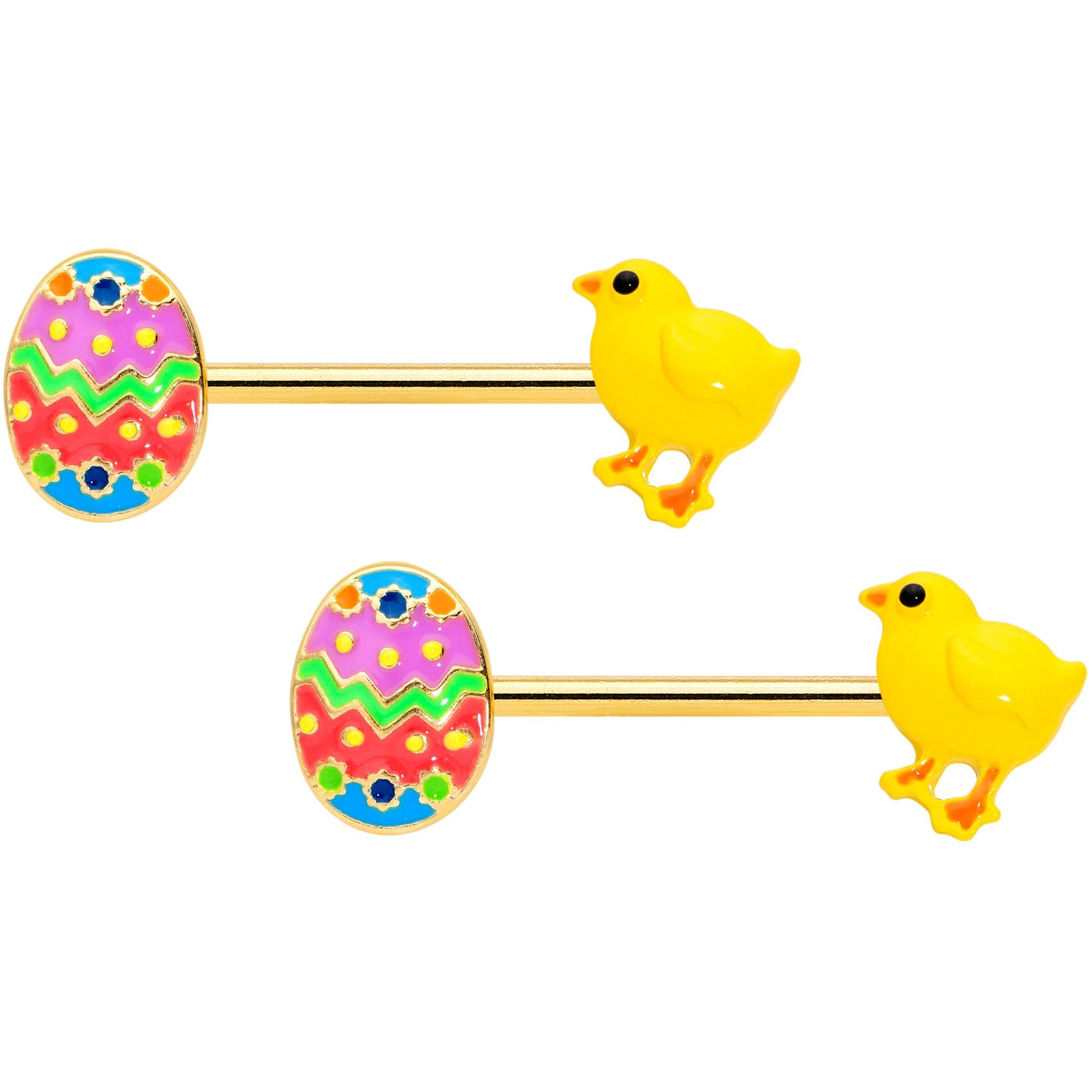 14G 9/16 Gold Tone Easter Chick Egg Barbell Nipple Ring Set