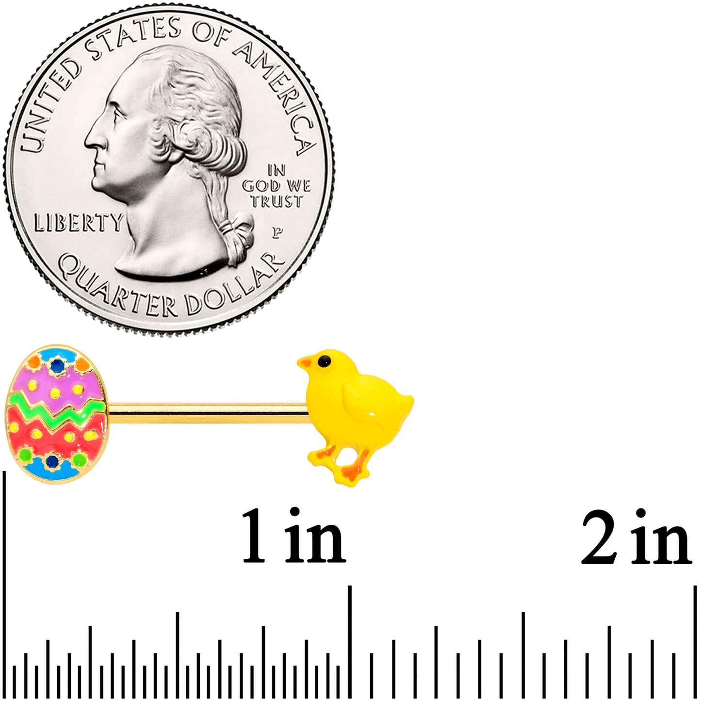 14G 9/16 Gold Tone Easter Chick Egg Barbell Nipple Ring Set