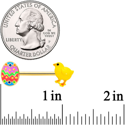 14G 9/16 Gold Tone Easter Chick Egg Barbell Nipple Ring Set