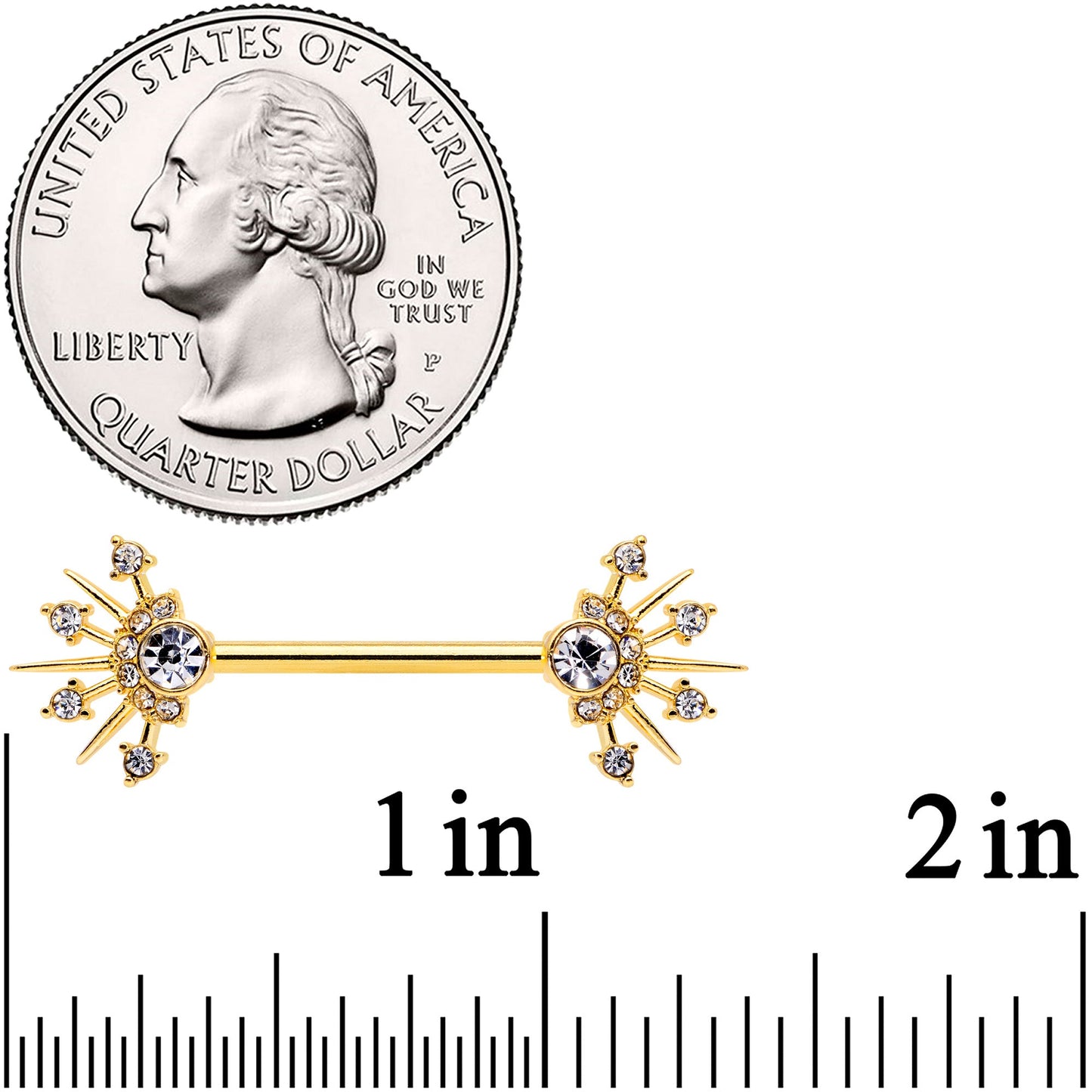 14G 5/8 Clear CZ Gem Gold Hue Elegant Crest Barbell Nipple Ring Set