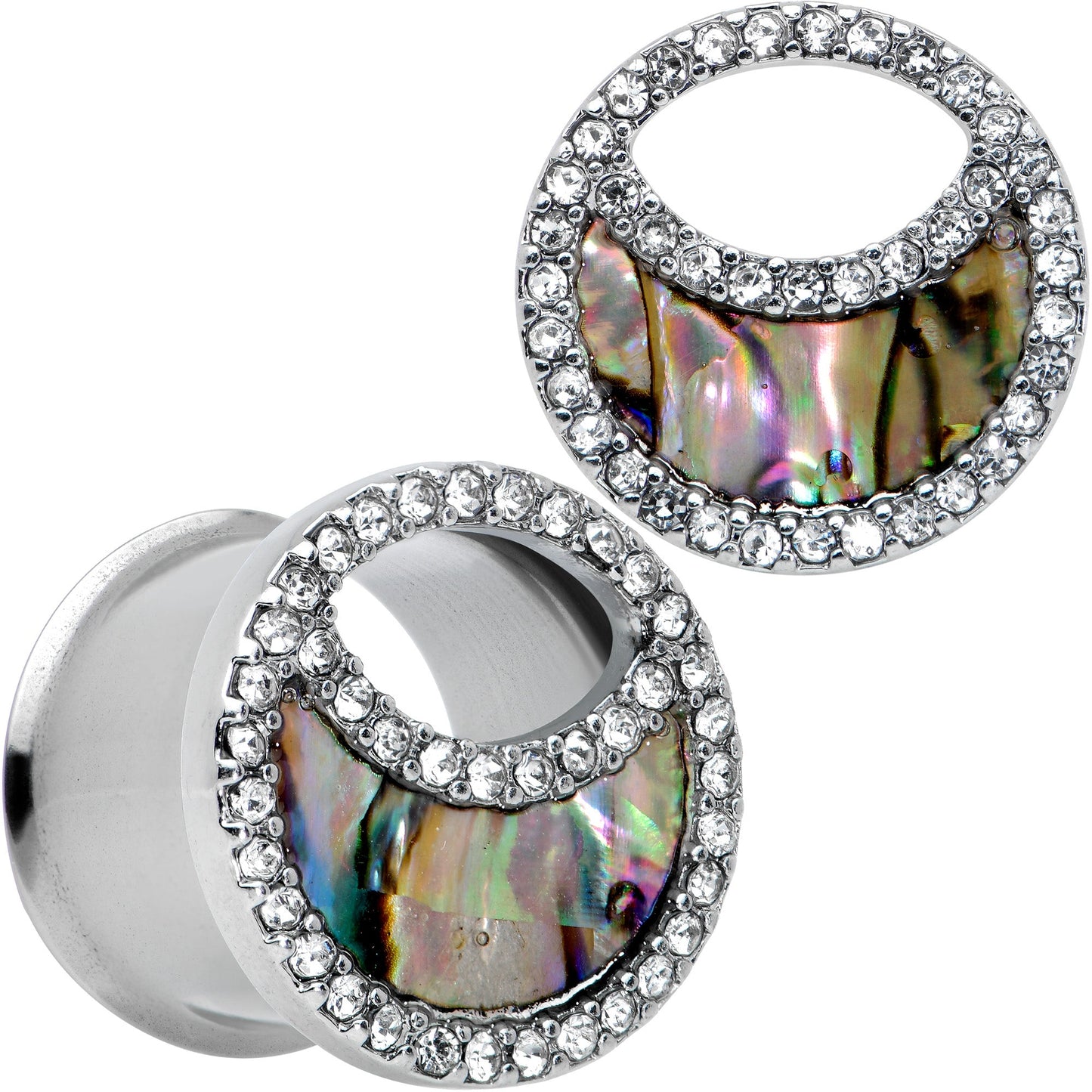 Clear Gem Iridescent Crescent Moon Tunnel Plug Set