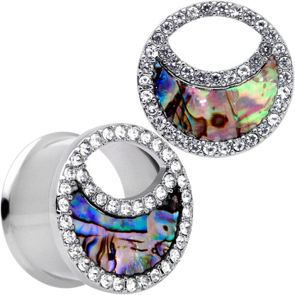 Clear Gem Iridescent Crescent Moon Tunnel Plug Set