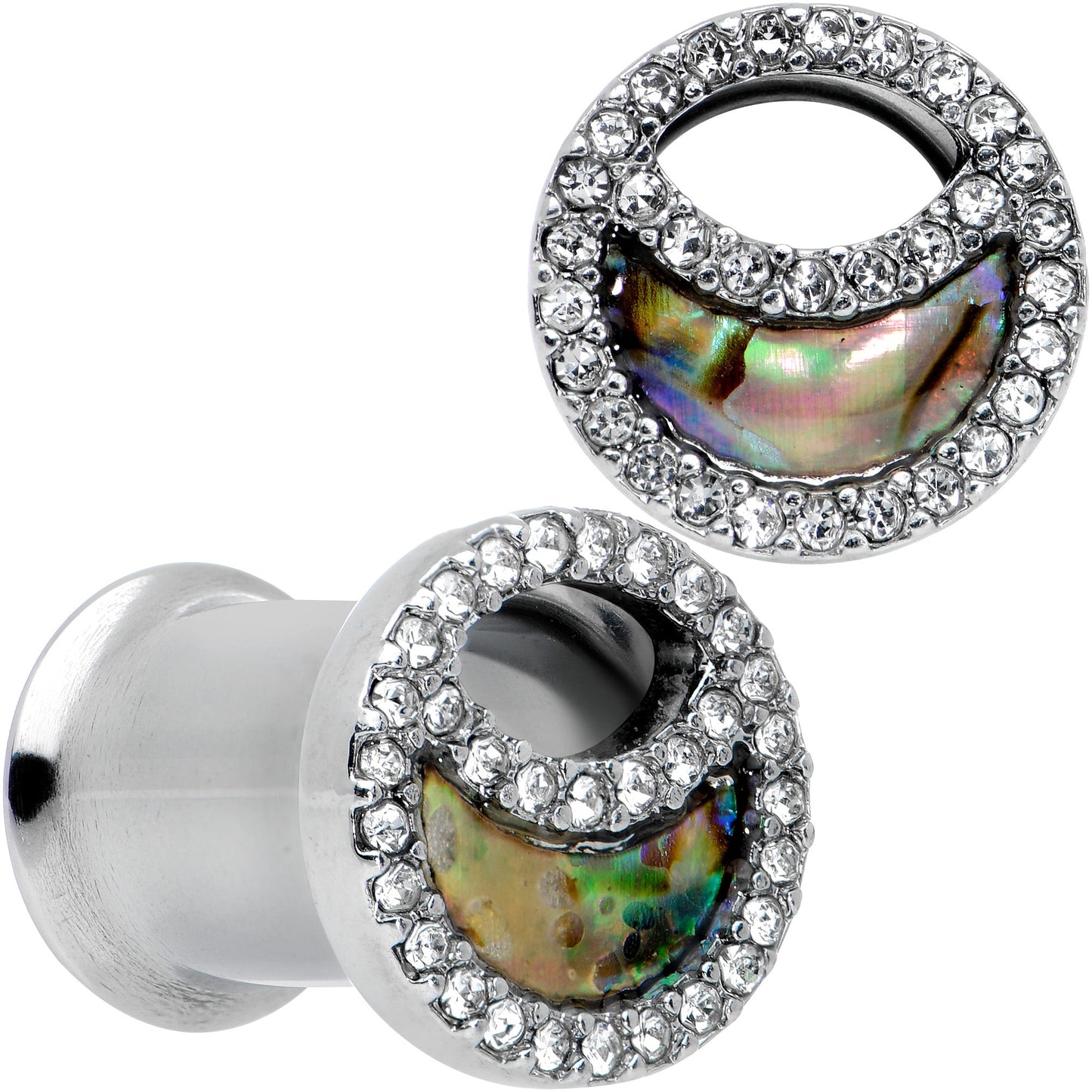 Clear Gem Iridescent Crescent Moon Tunnel Plug Set