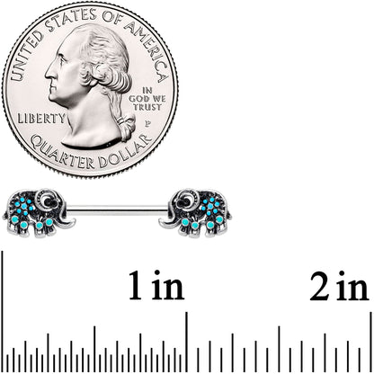 14G 9/16 Aqua Orb Curvy Elephant Barbell Nipple Ring Set