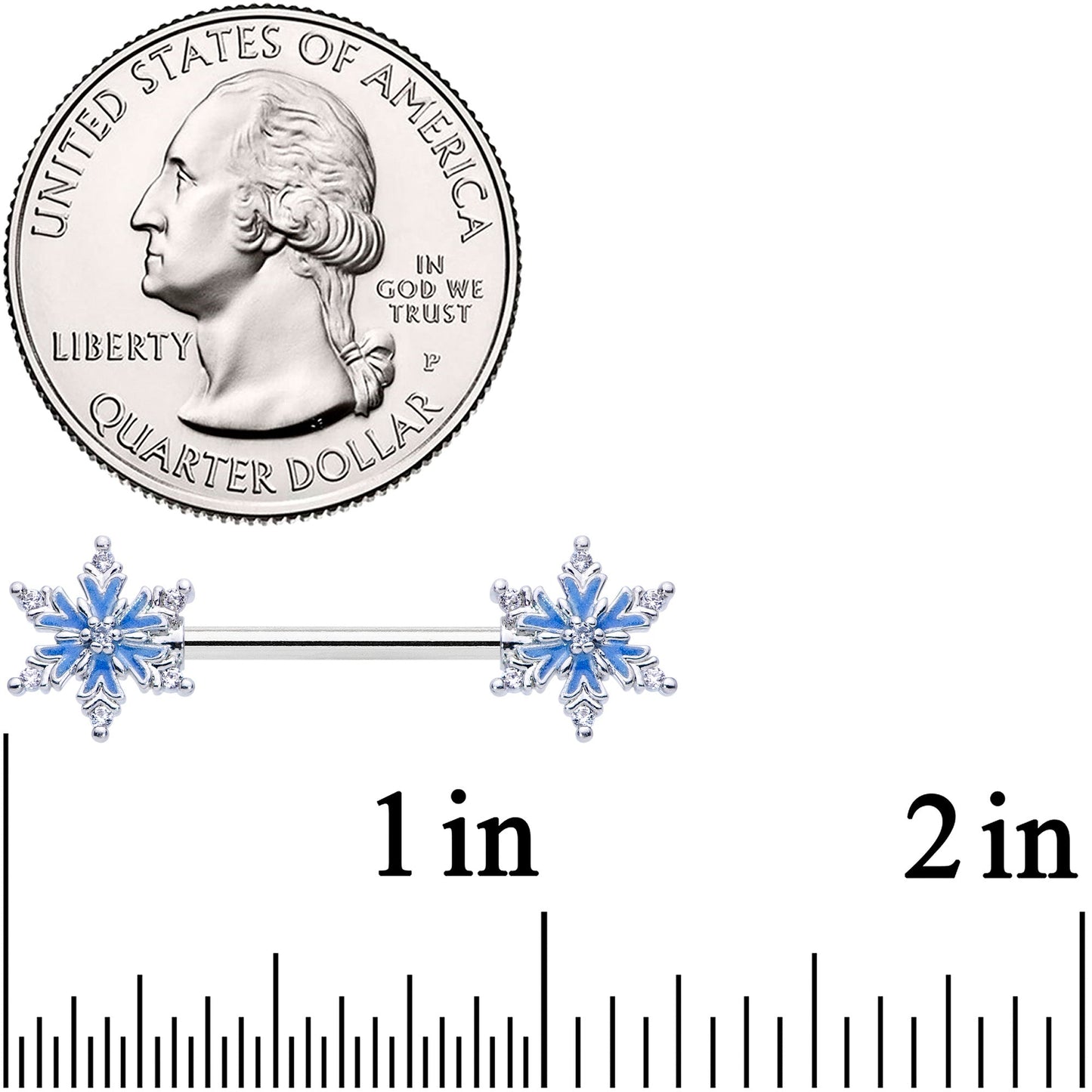 14G 9/16 Clear CZ Gem Blue Snowflake Barbell Nipple Ring Set