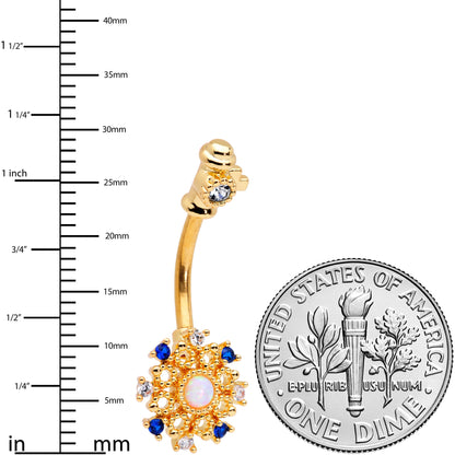 White Synthetic Opal Gold Tone Key Double Mount Belly Ring