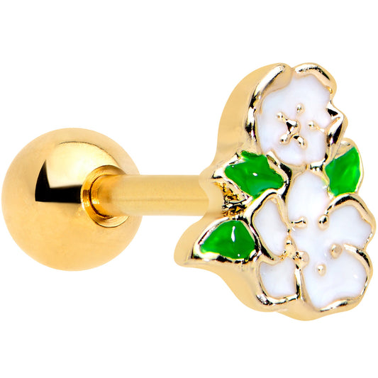 16G 1/4 Gold Tone White Spring Flower Cartilage Tragus Earring