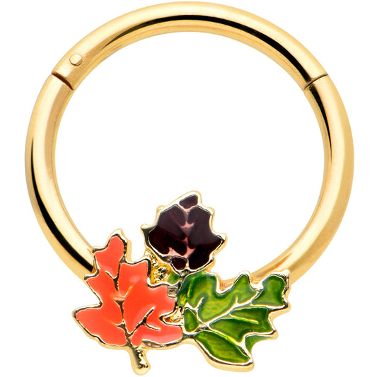 16G 3/8 Gold Tone Lovely Autumn Leaves Hinged Segment Ring