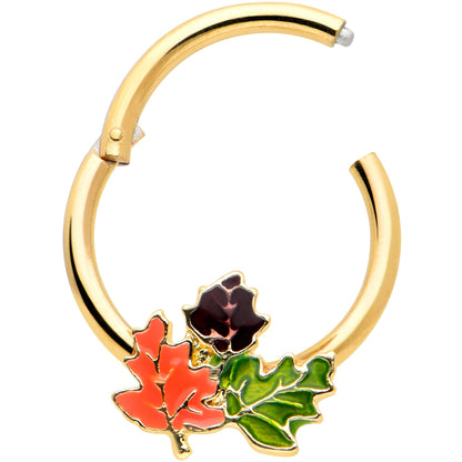 16G 3/8 Gold Tone Lovely Autumn Leaves Hinged Segment Ring