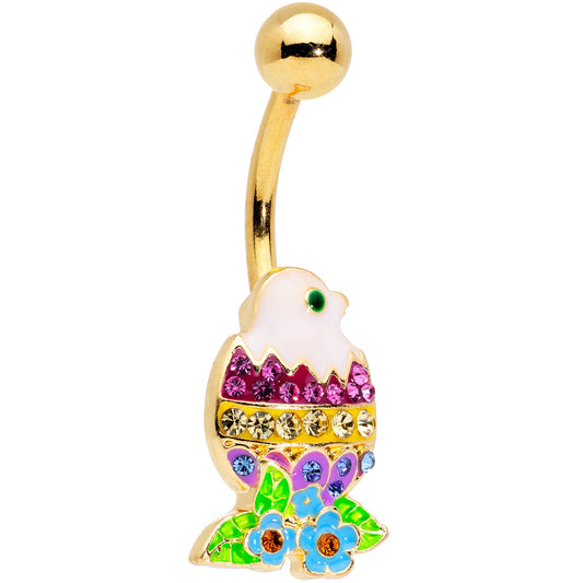 Clear Purple Blue Gem Gold Tone Hatched Chick Easter Egg Belly Ring