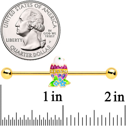 14G Gold Tone Hatched Chick Easter Egg Industrial Barbell 38mm