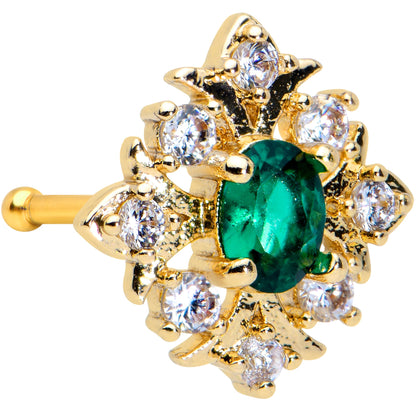 20G 5/16 Clear Green Gem Gold Tone Art Deco Nose Bone