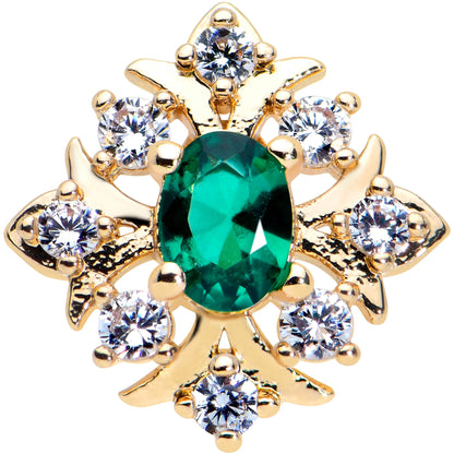 20G 5/16 Clear Green Gem Gold Tone Art Deco Nose Bone