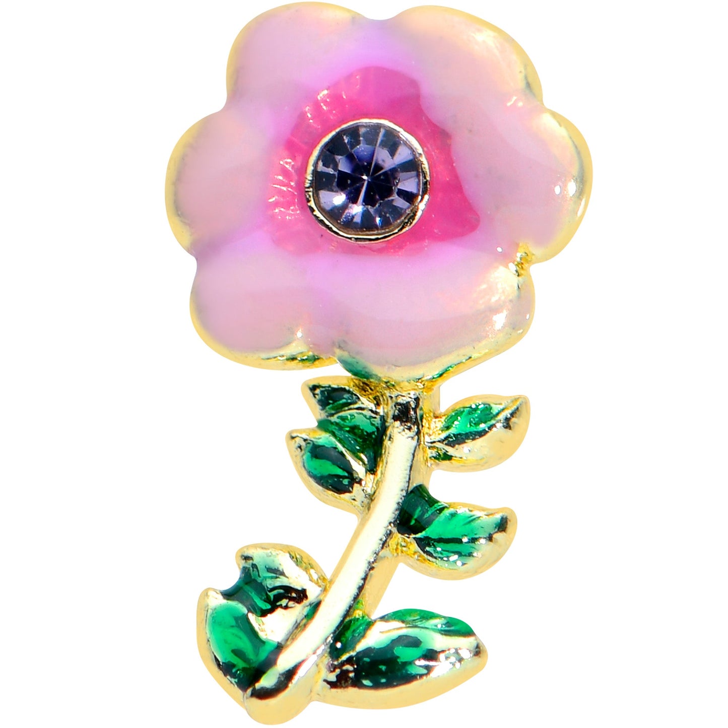 16G 1/4 Purple Gem Gold Tone Pink Flower Cartilage Tragus Earring