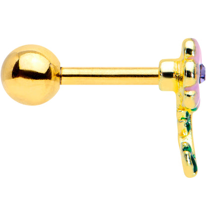 16G 1/4 Purple Gem Gold Tone Pink Flower Cartilage Tragus Earring